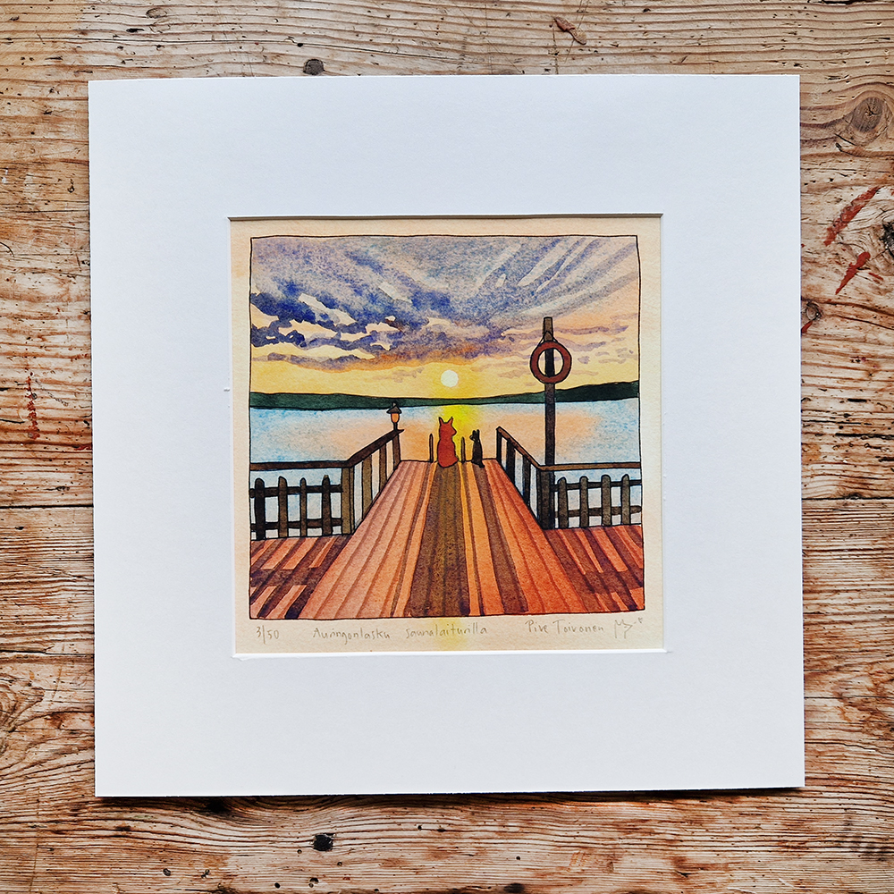 Auringonlasku saunalaiturilla Auringonlasku saunalaiturilla